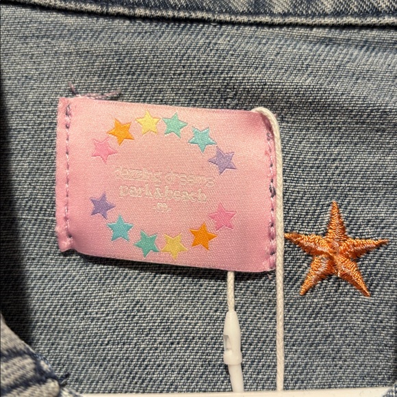 Dazzling Dreams x Park + Beach rainbow star denim jacket- size M - Picture 2 of 7